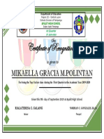 Certificate of Recognition: Mikaella Gracia M.Polintan