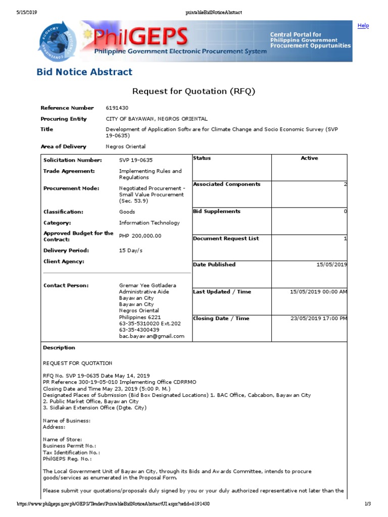 Print Able Bid Notice Abstract Pdf Specification Technical
