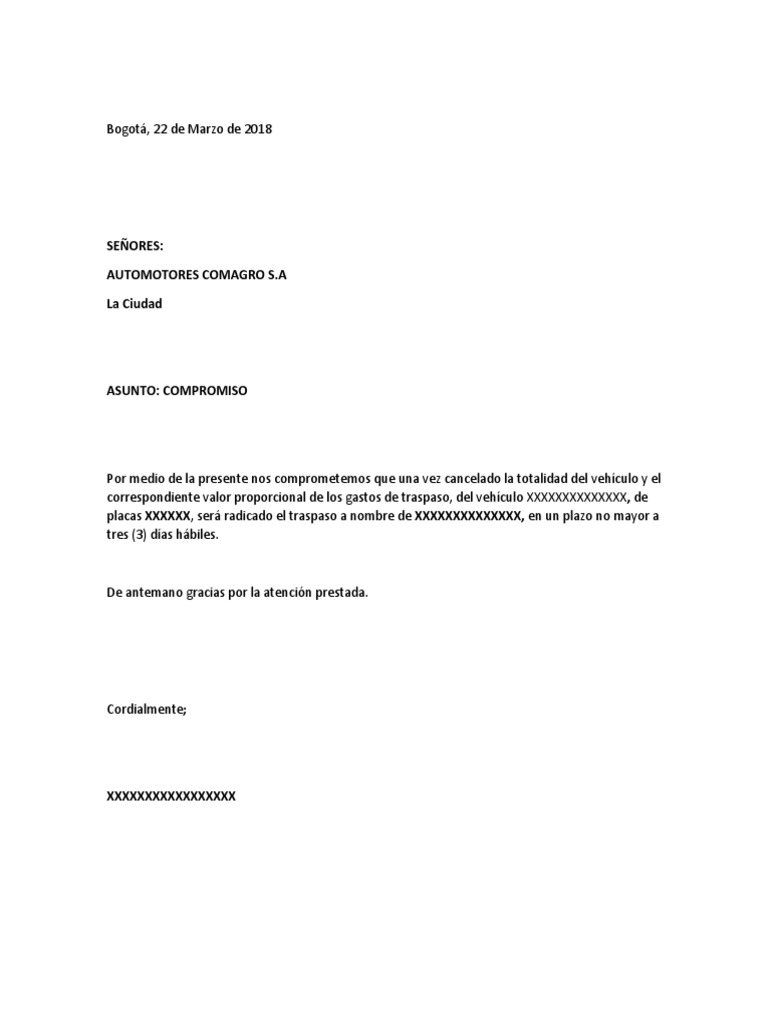 Carta de Compromiso de Traspaso  PDF