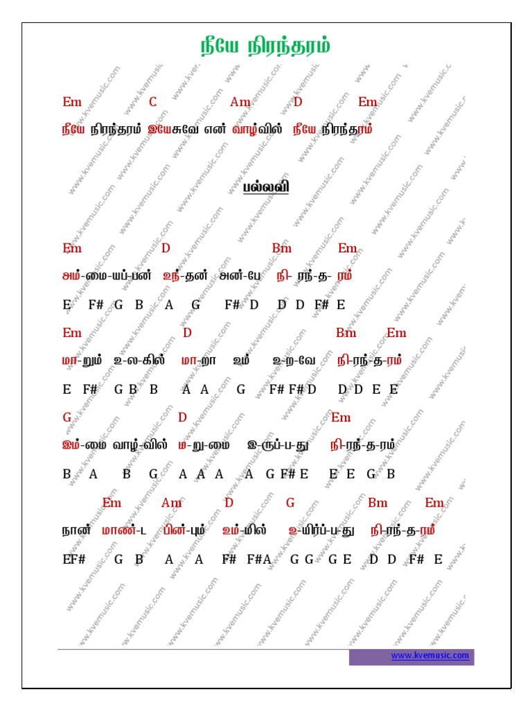 Neeye Nirantharam Music Notes PDF