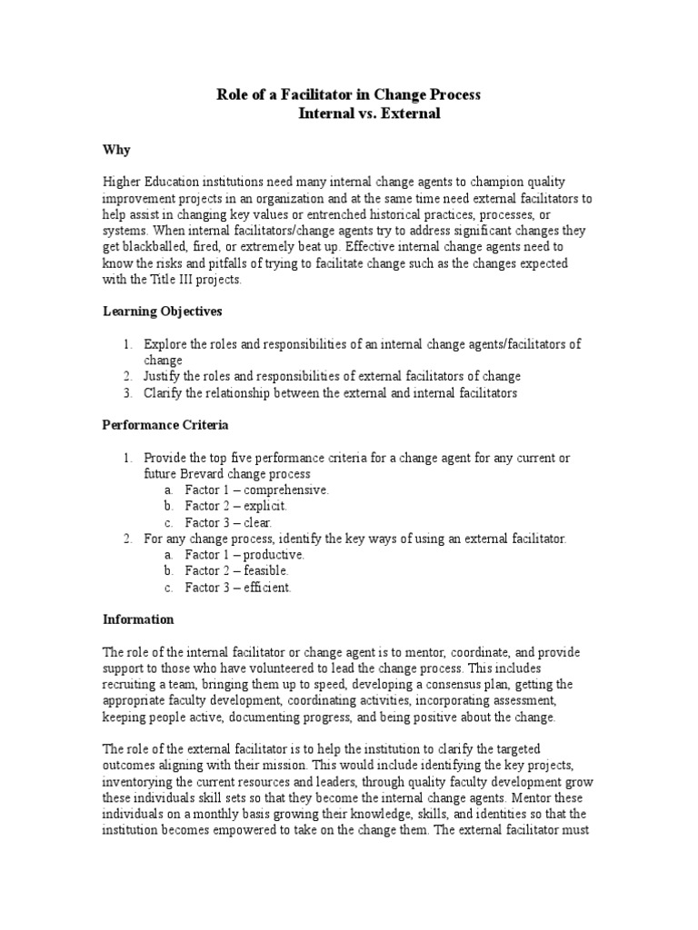 Role of A Facilitator in Change Process | PDF | Facilitator | Mentorship