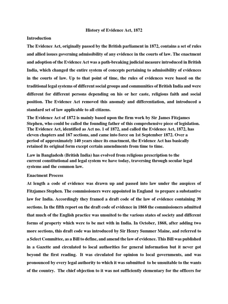 History of Evidence Act PDF Bill (Law) Evidence (Law)