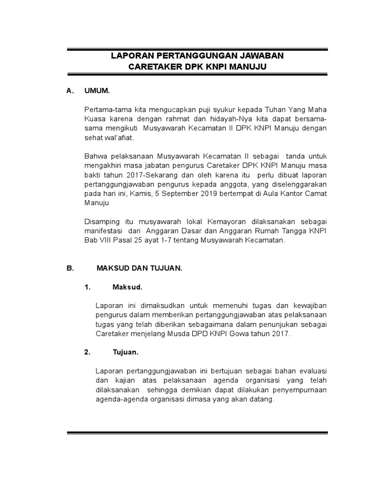 Laporan Pertanggungan Jawaban Caretaker Dpk Knpi Manuju A Umum
