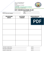 Student Remediation Plan: Problem Area Action Taken Resources Needed