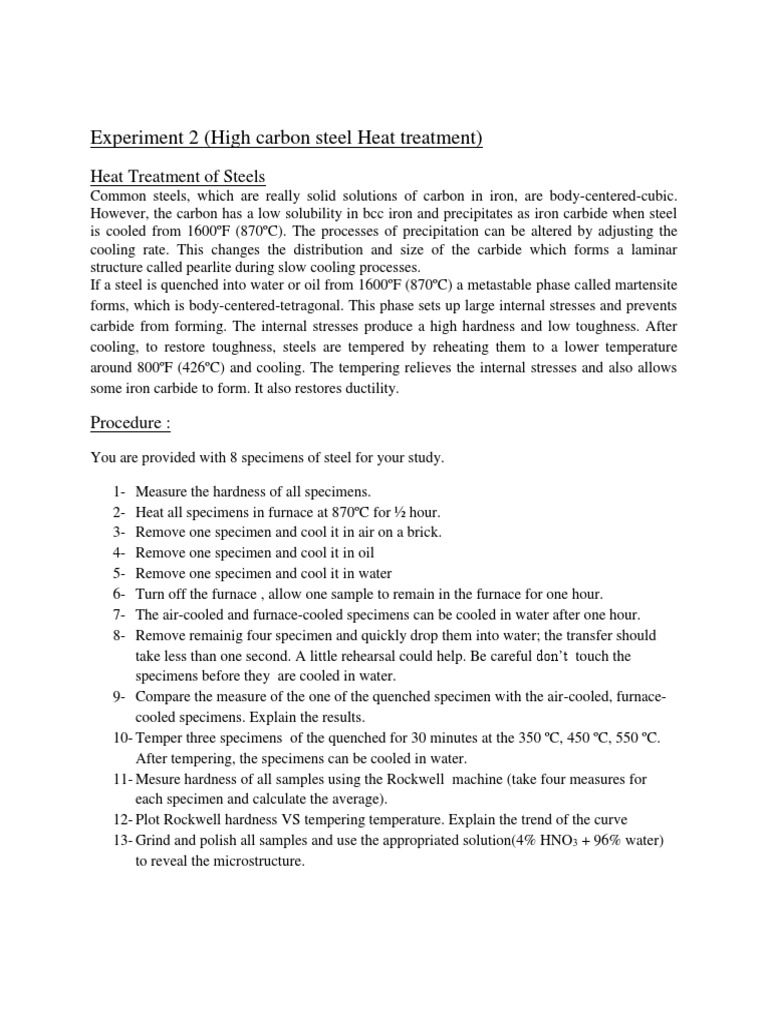 Experiment 2 (High Carbon Steel Heat Treatment) | PDF
