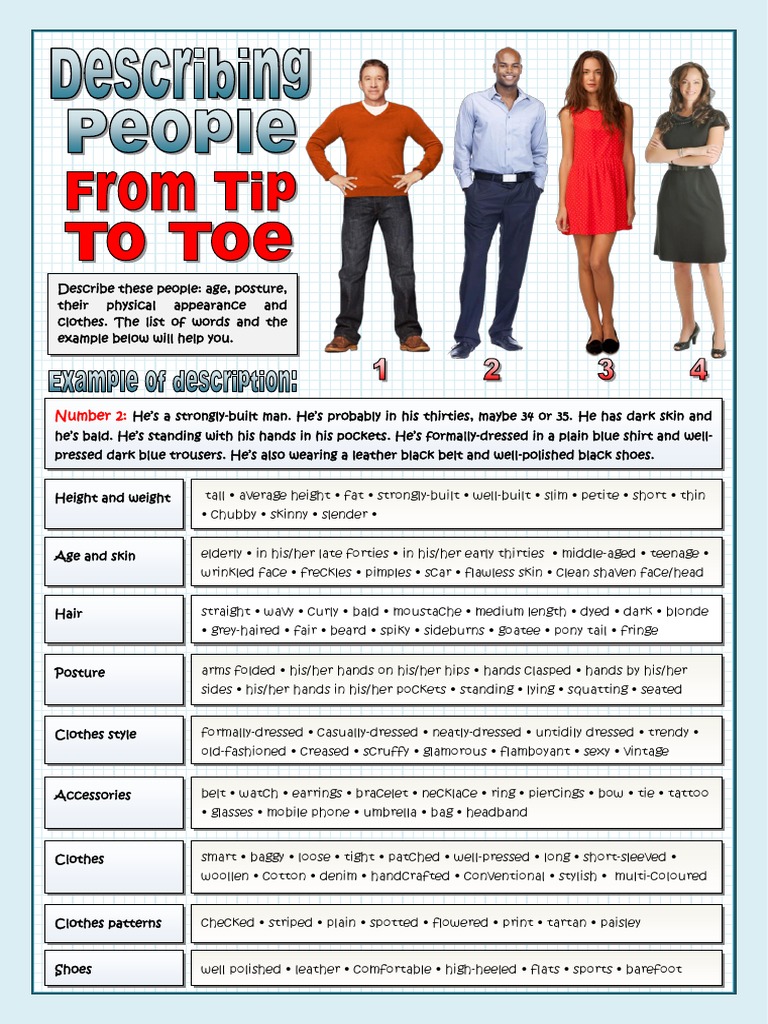 Describing People From Tip To Toe Vocabulary Picture Description Exercises  Tests Writing Creati - 82375