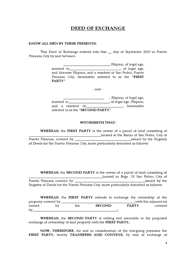Sample Deed of Exchange PDF Urban Real Estate Law