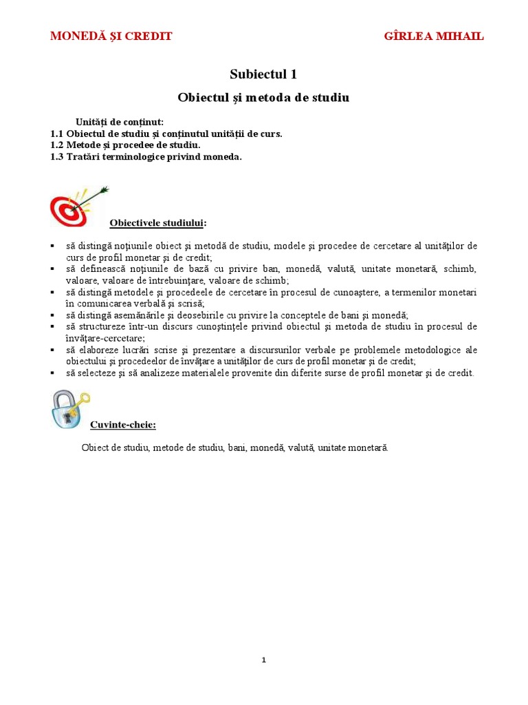 Subiectul 1. Obiectul Si Metoda de Studiu PDF | PDF