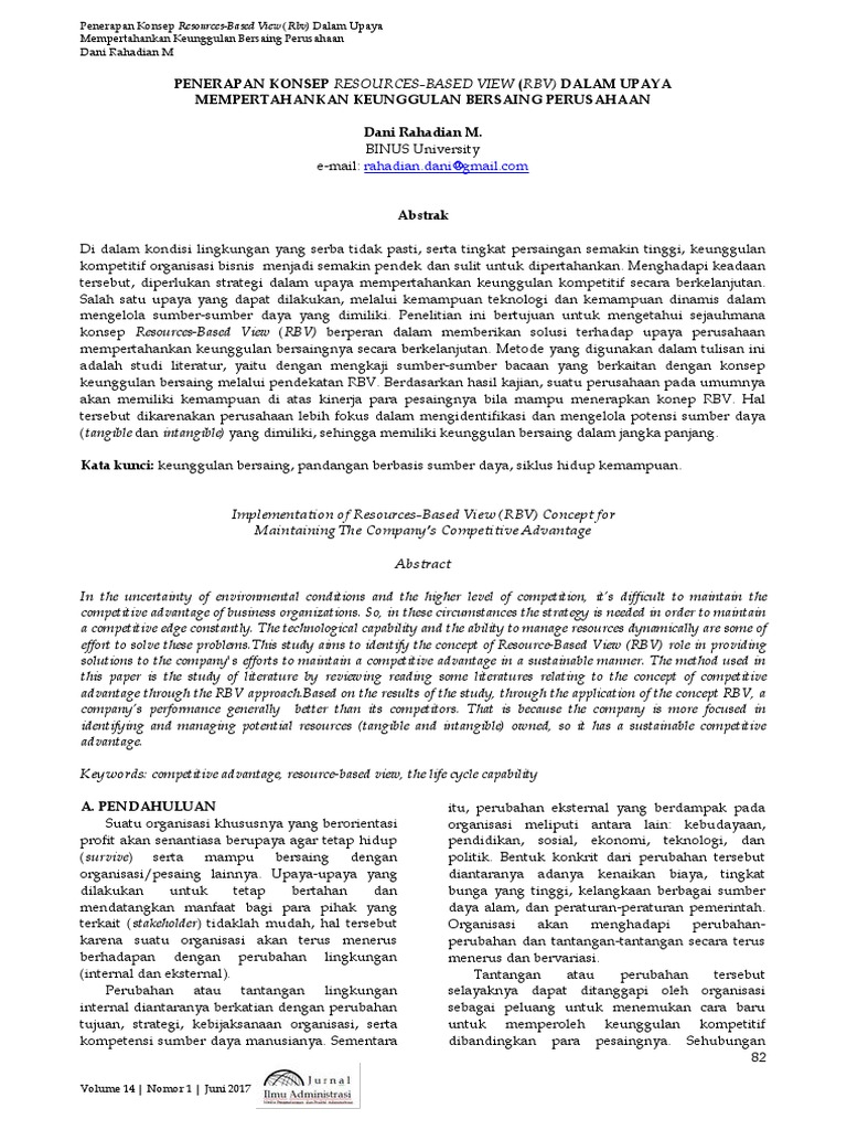 Penerapan Konsep Resources Based View Rbv Dalam Up Pdf