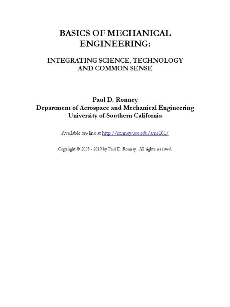 Basics Of Mechanical Engineering Integrating Science Technology And Common Sense Fluid Dynamics Temperature