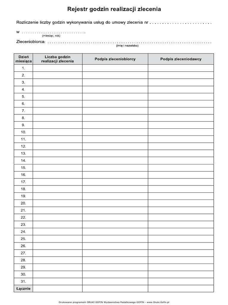 Rejestr Godzin Realizacji Zlecenia Gofin PDF PDF