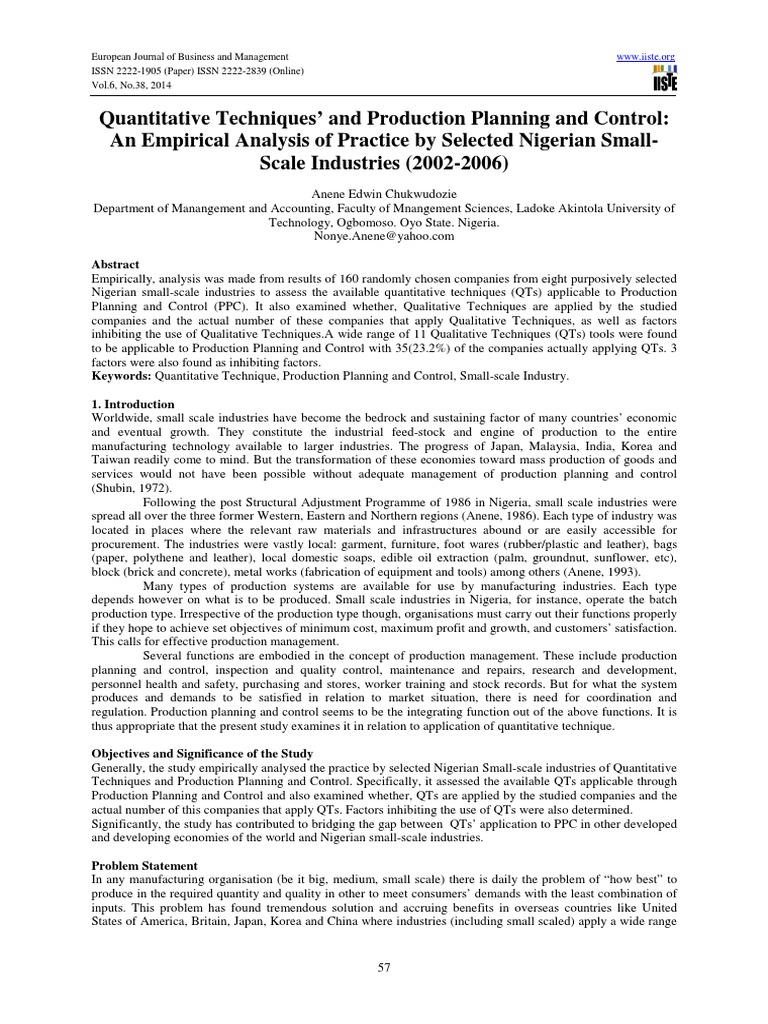Quantitative Techniques in Nigerian SMEs | PDF | Quantitative Research ...