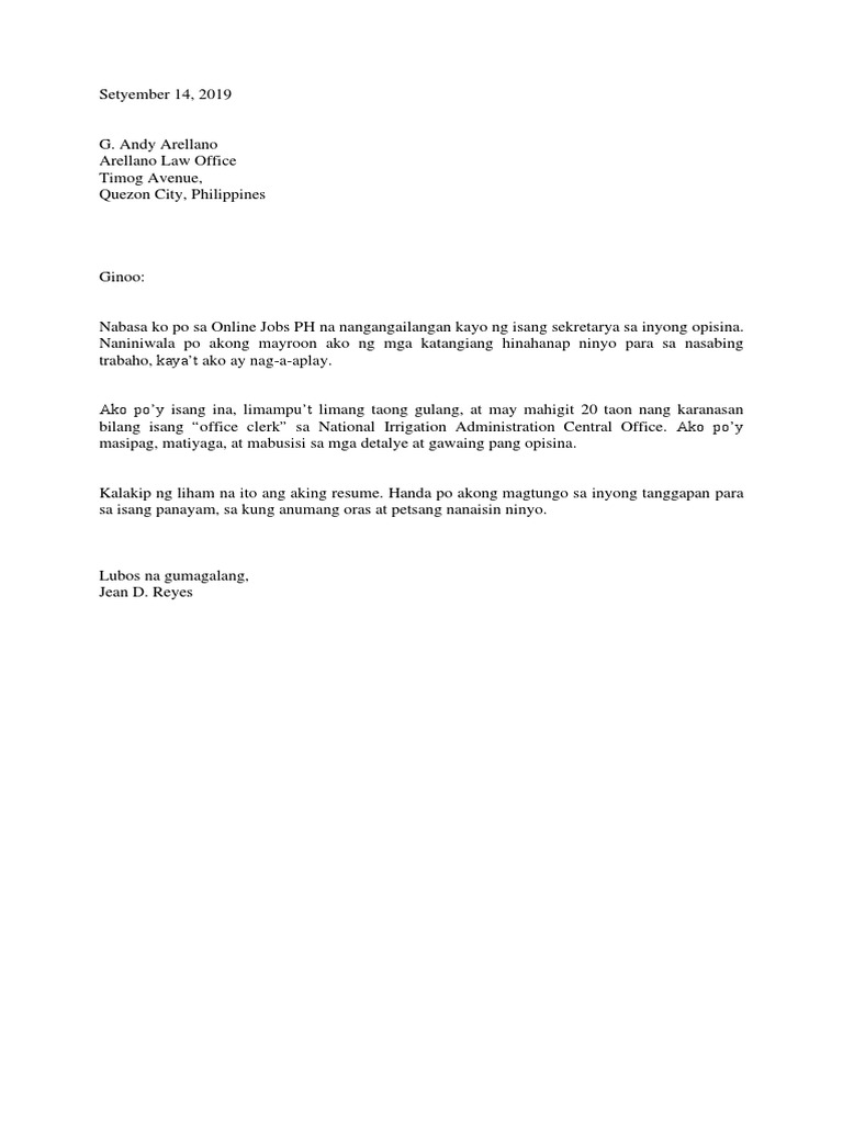 Application Letter Tagalog PDF | PDF