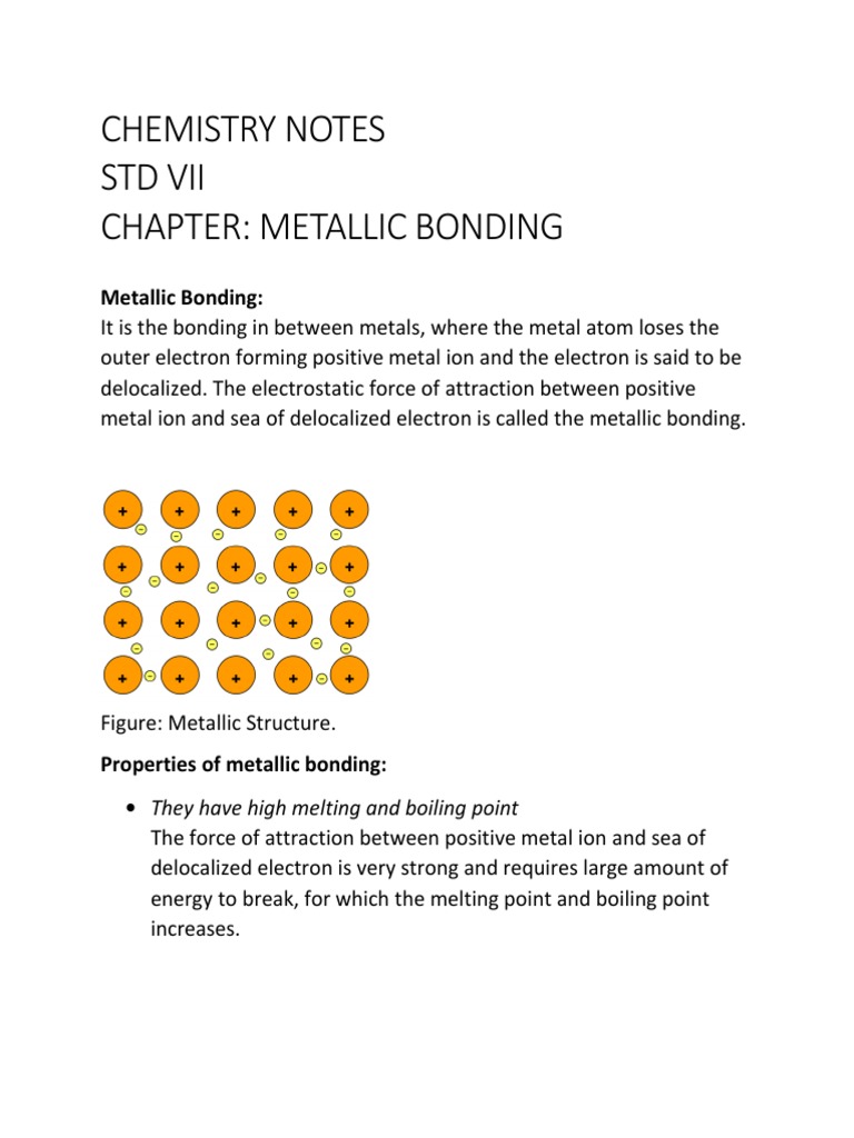 Chemistry Notes STD Vii Chapter: Metallic Bonding | PDF