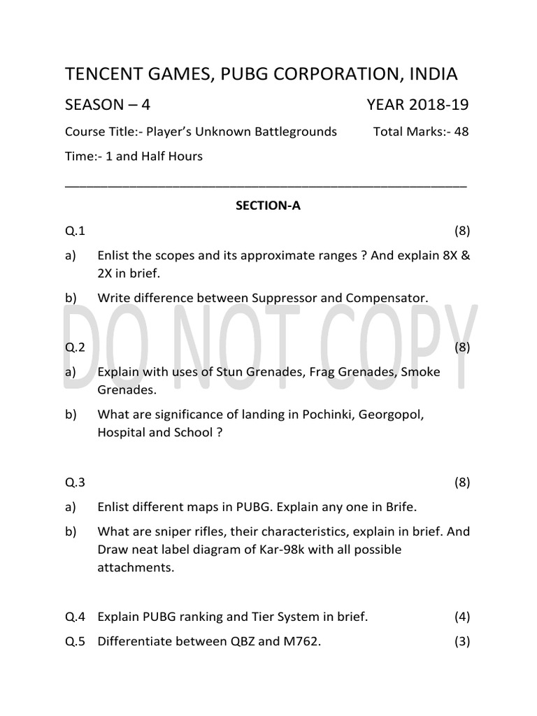 PUBG Question Paper 2018-19 PDF | PDF | Games & Activities | Technology ...