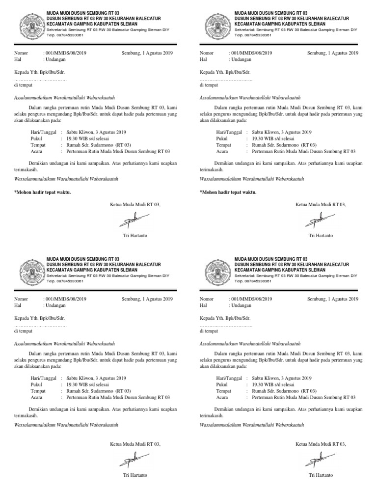 Contoh Undangan Rapat Rutin | PDF