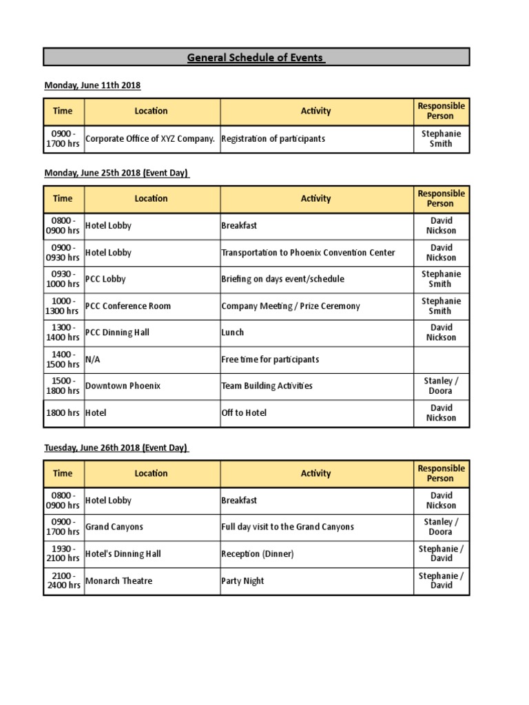 Corporate Event Schedule | PDF