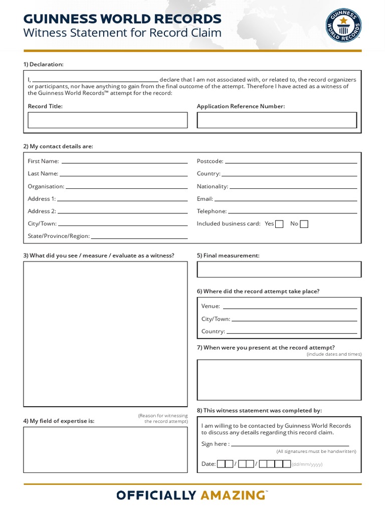 Guinness World Records Witness Statement Form | PDF