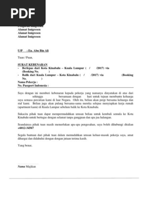 Surat Kebenaran Membawa Anak Buah Kepada Pihak Imigresen