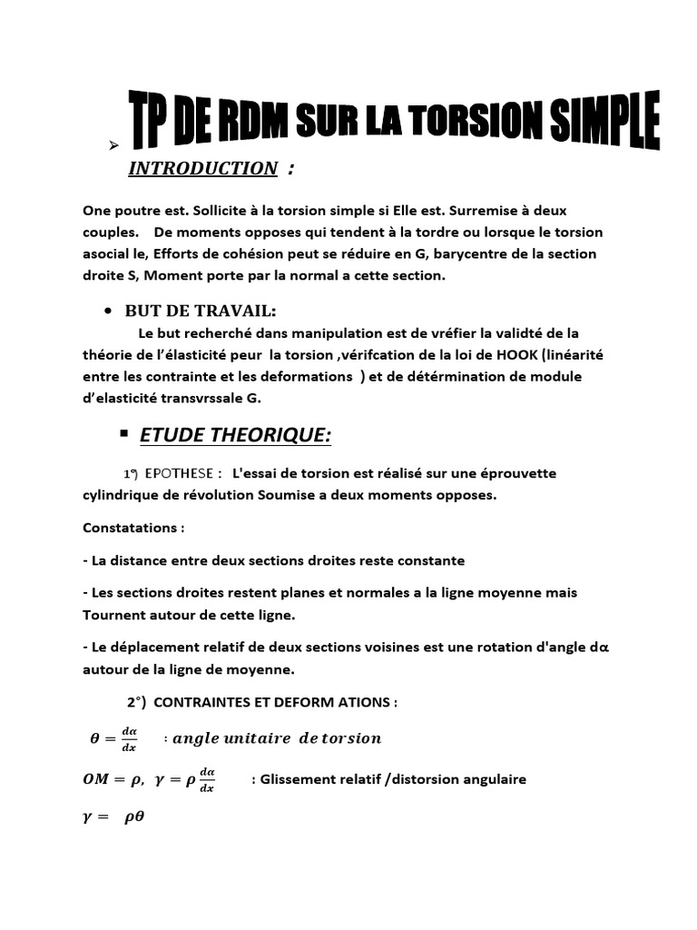 Essai de Torsion en Résistance des Matériaux | PDF | Résistance des ...