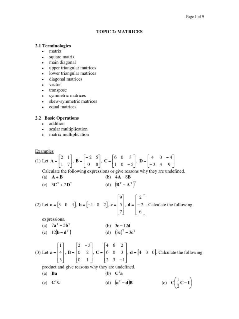 Matrices Fundamentals: A Comprehensive Guide to Basic Matrix Operations ...