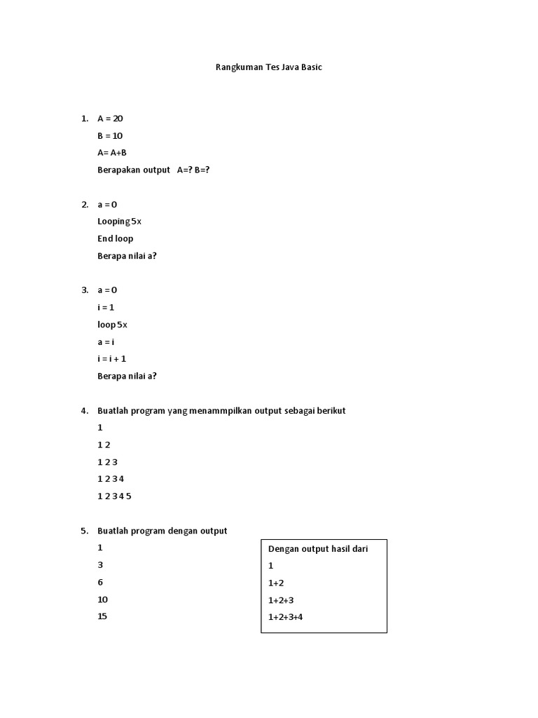 Rangkuman Soal Tes Java Dasar | PDF | Komputer