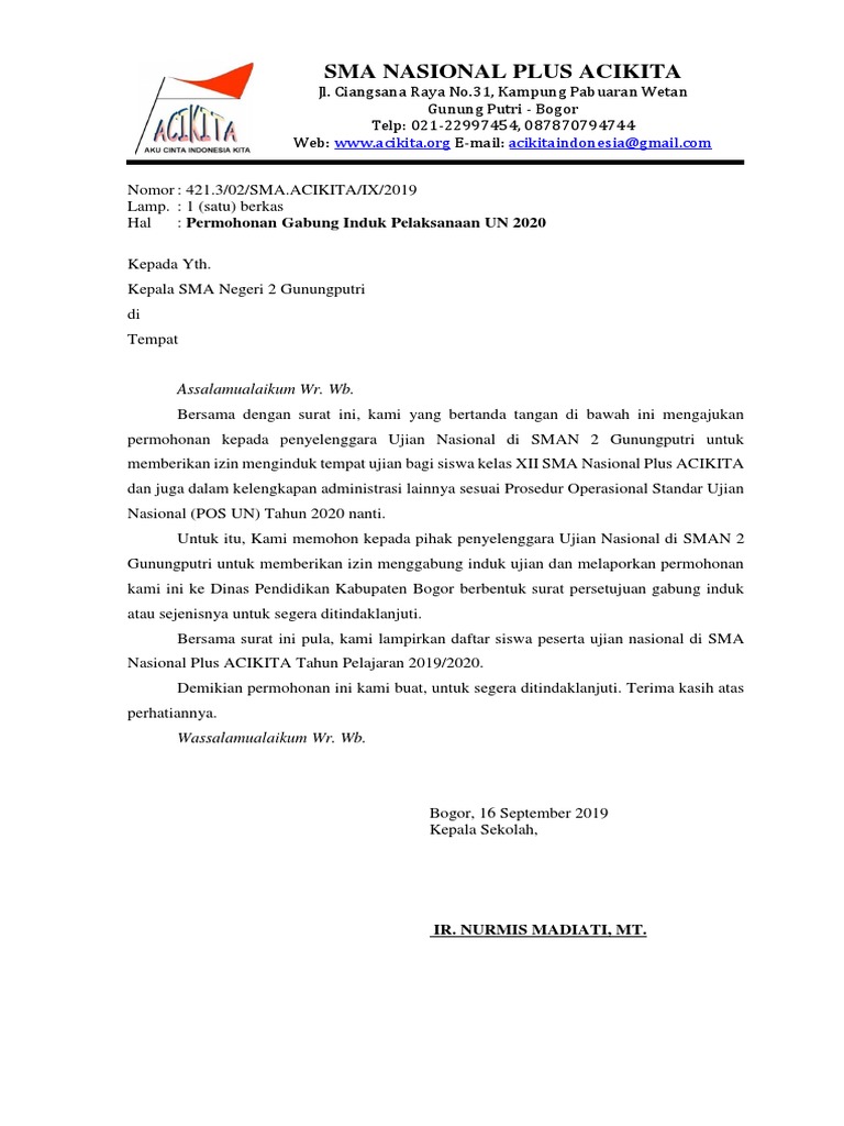 Surat Permohonan Menginduk Pdf