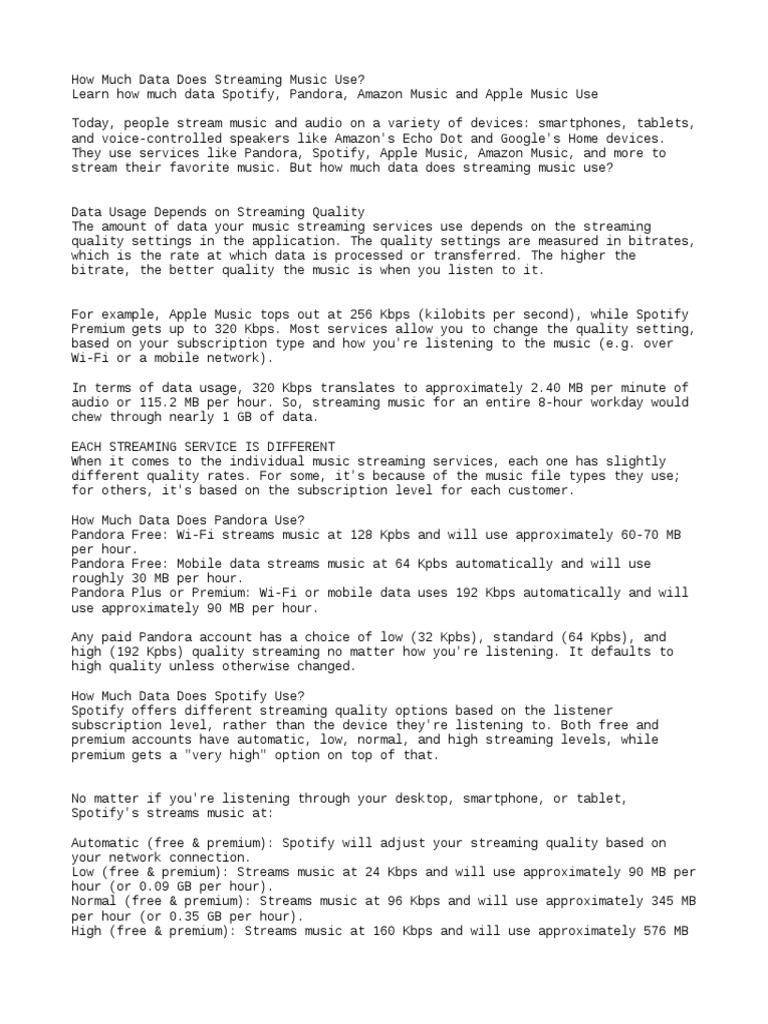 How Much Data Does Streaming Music Use PDF Streaming Media Spotify