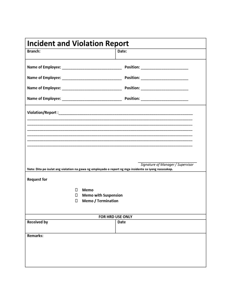 Employee Incident and Violation Report | PDF
