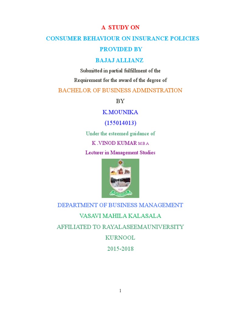 Mounika BBA Insurance Policies | PDF | Consumer Behaviour | Insurance