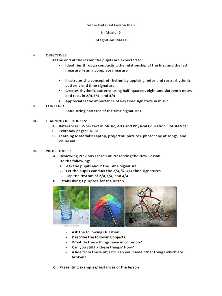 Semi Detailed Lesson Plan In Music 6 For C O Rhythm Communication