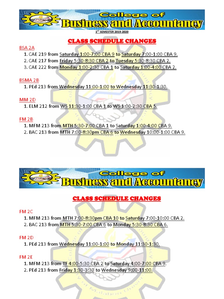 Class Schedule Changes: Bsa 2A | PDF | Sports & Recreation | Science ...