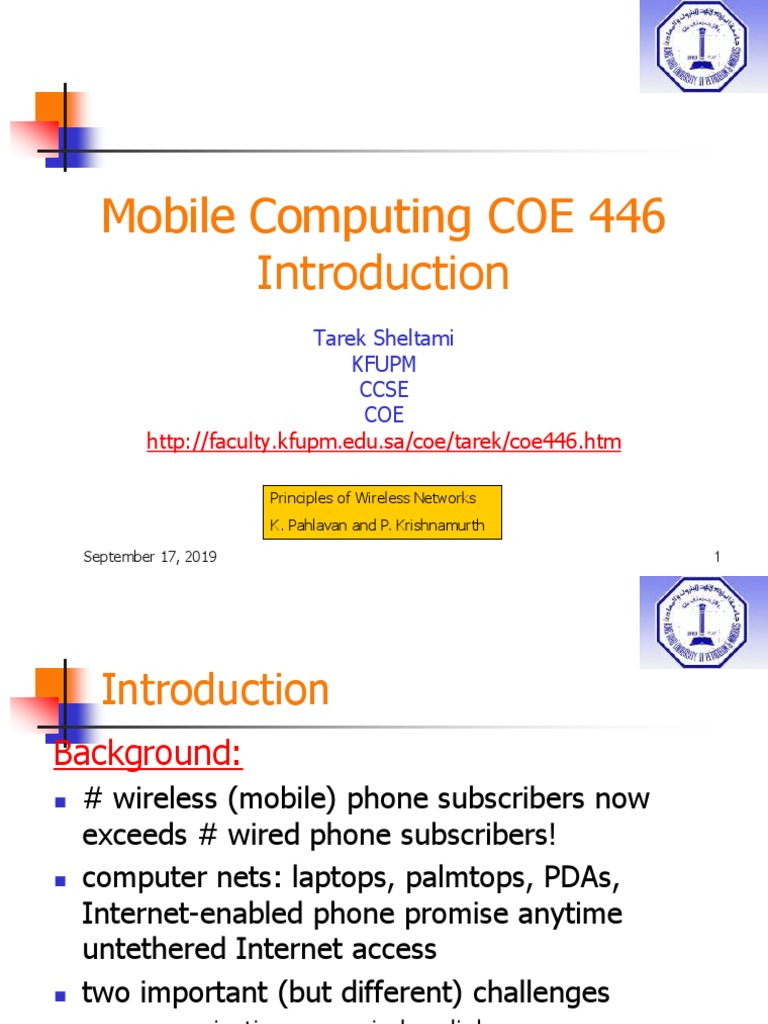Mobile Computing Overview by Tarek Sheltami | PDF | Cellular Network ...