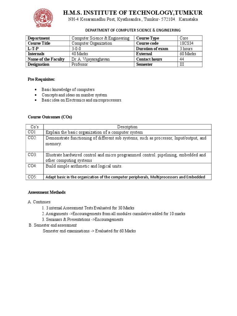Computer Organization Course Overview | PDF | Random Access Memory ...