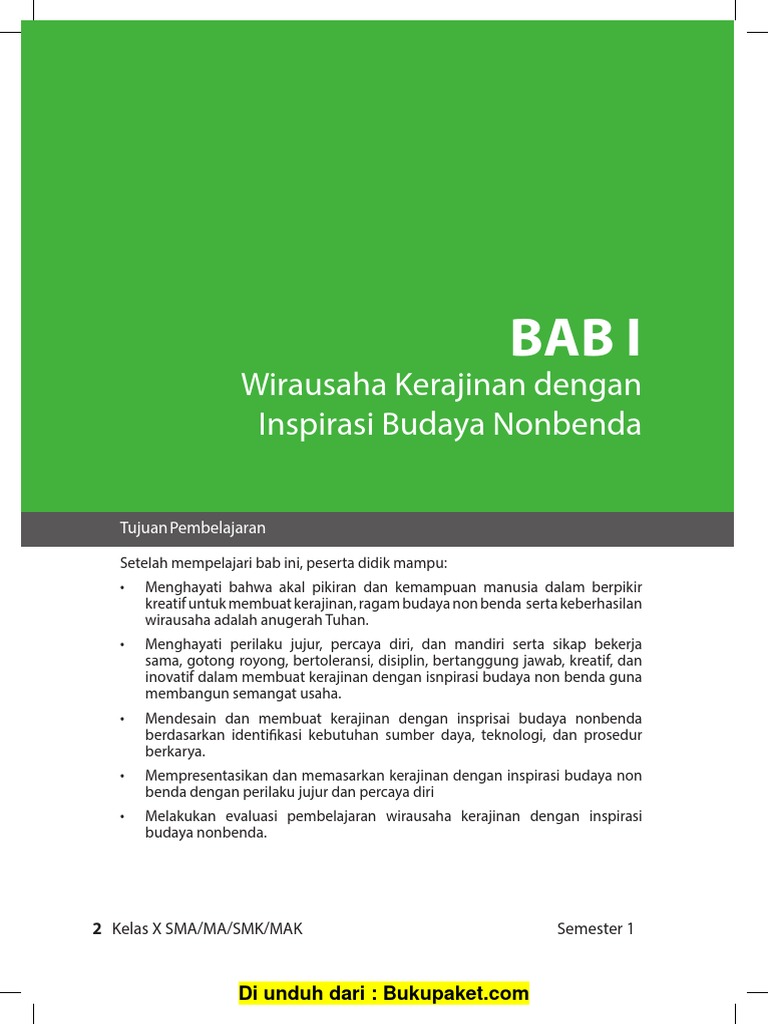Bab 1 Wirausaha Kerajinan Dengan Inspirasi Budaya Nonbenda Pdf