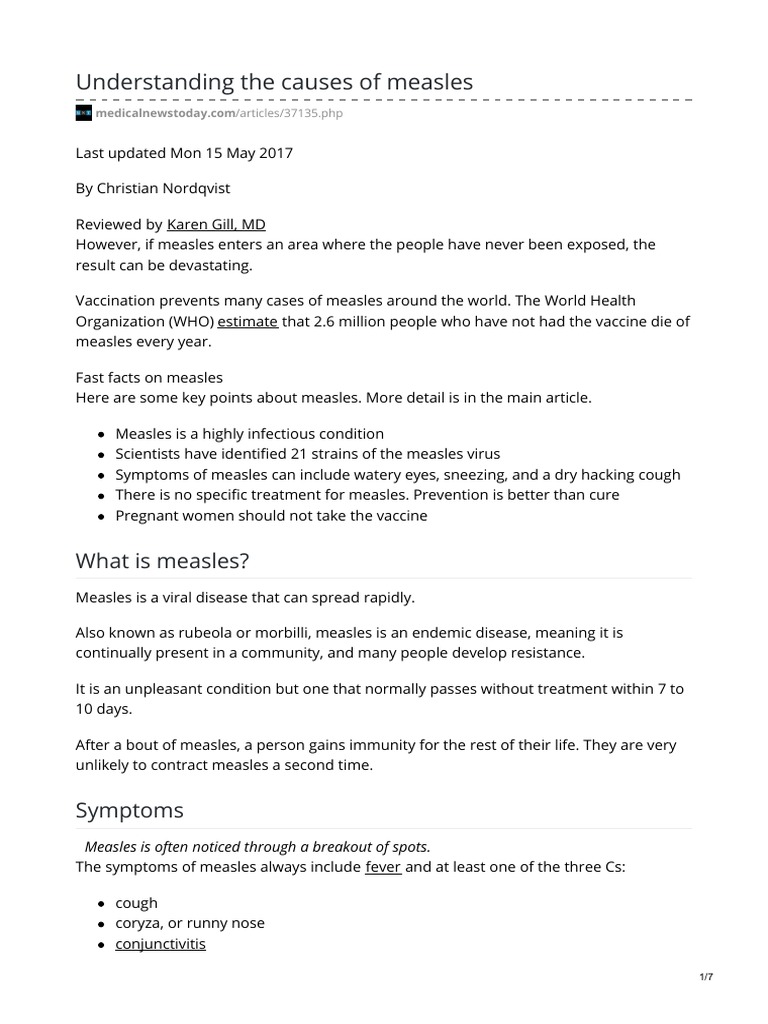 Causes and Symptoms of Measles | PDF | Measles | Infection