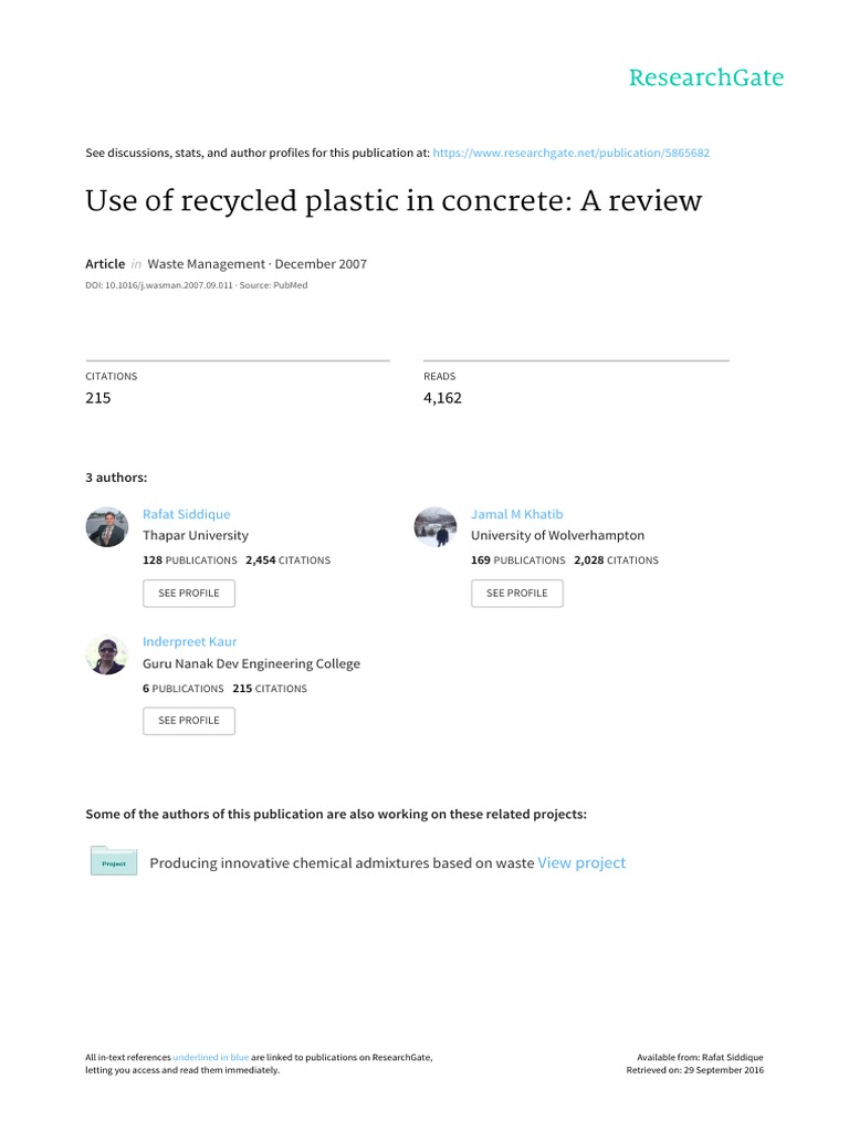 Use of Recycled Plastic in Concrete A Re PDF | PDF | Plastic | Recycling