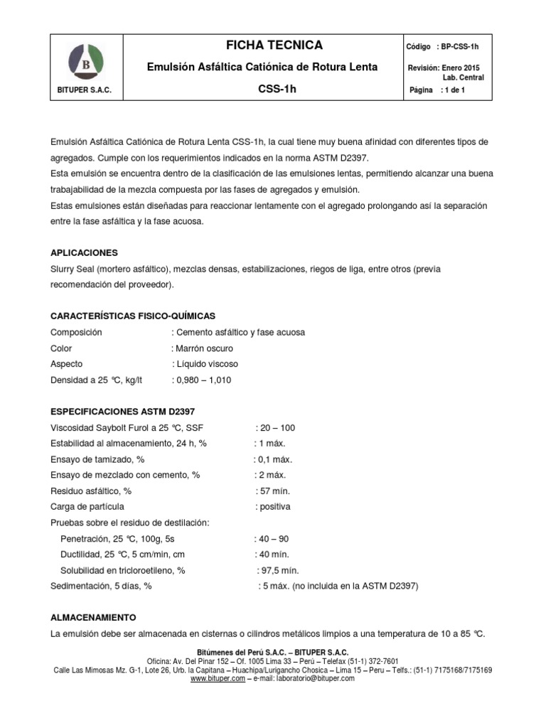 Ficha Técnica - CSS-1h | PDF | Química | Ciencias fisicas