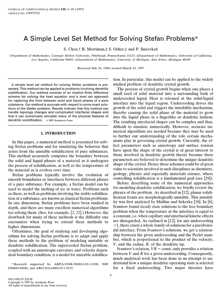 A Simple Level Set Method For Solving Stefan Problems | PDF | Numerical ...