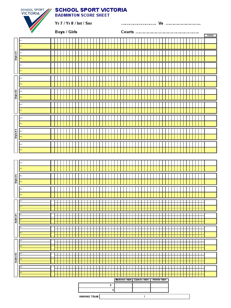 Badminton Score Sheet Template | PDF | Cooking, Food & Wine