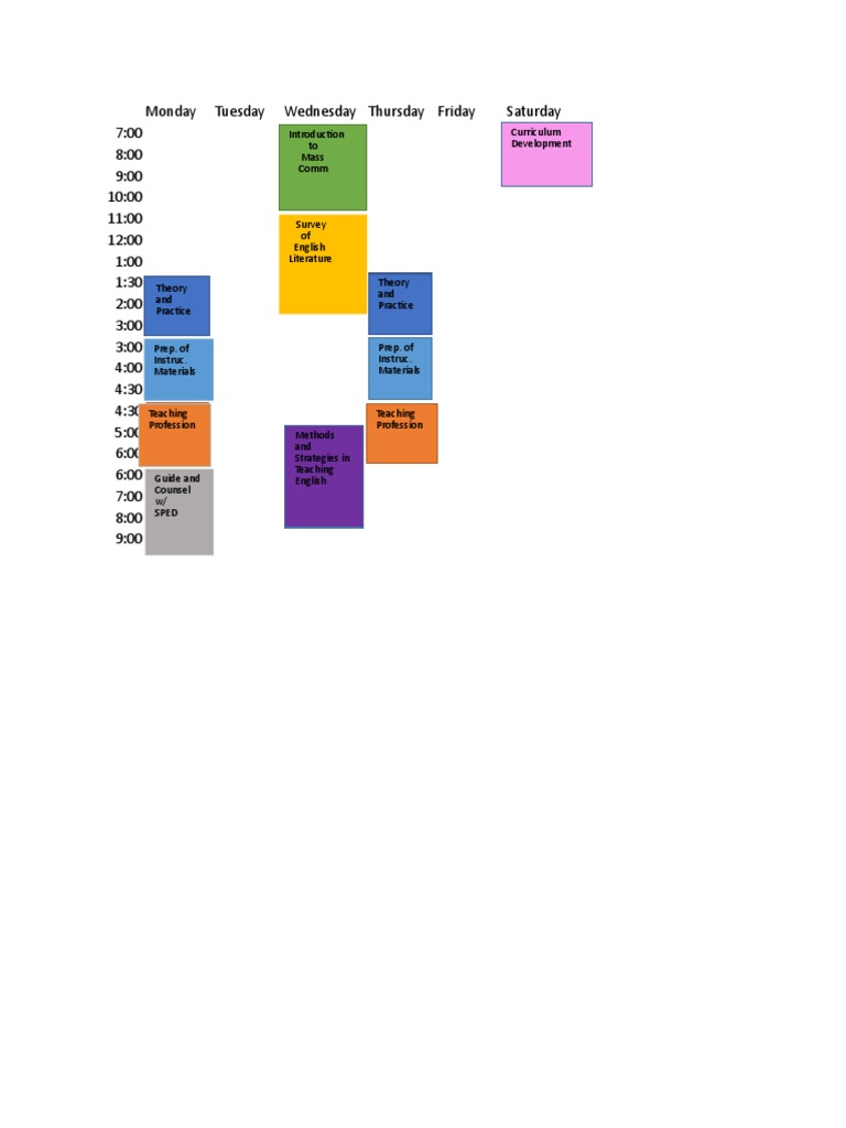 Weekly Class Schedule Overview | PDF