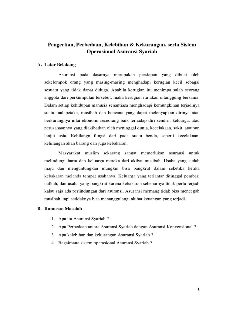 Pengertian Perbedaan Kelebihan Kekurangan Serta Sistem Operasional Asuransi Syariah