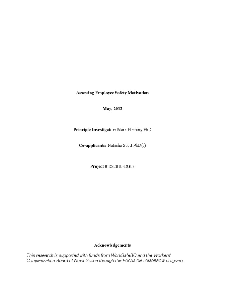 Assessing Employee Safety Motivation - Fleming 2012 | PDF | Motivation ...