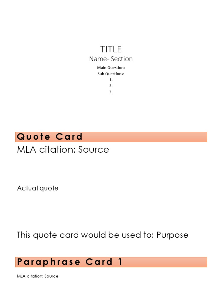 Quote, Paraphrase, and Summary Cards | PDF