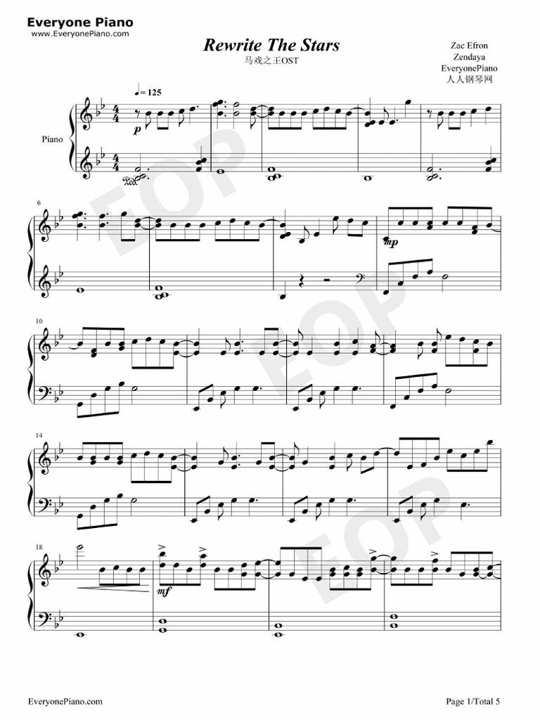 Rewrite The Stars-Piano | PDF