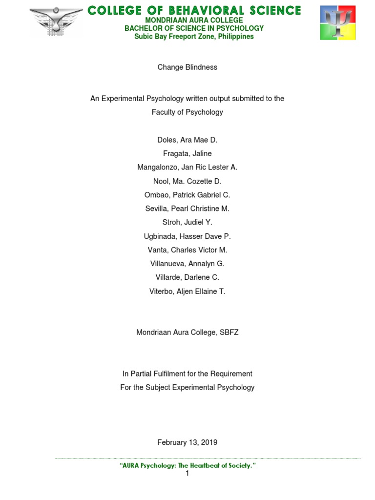 Change Blindness Experiment Analysis | PDF | Perception | Attention
