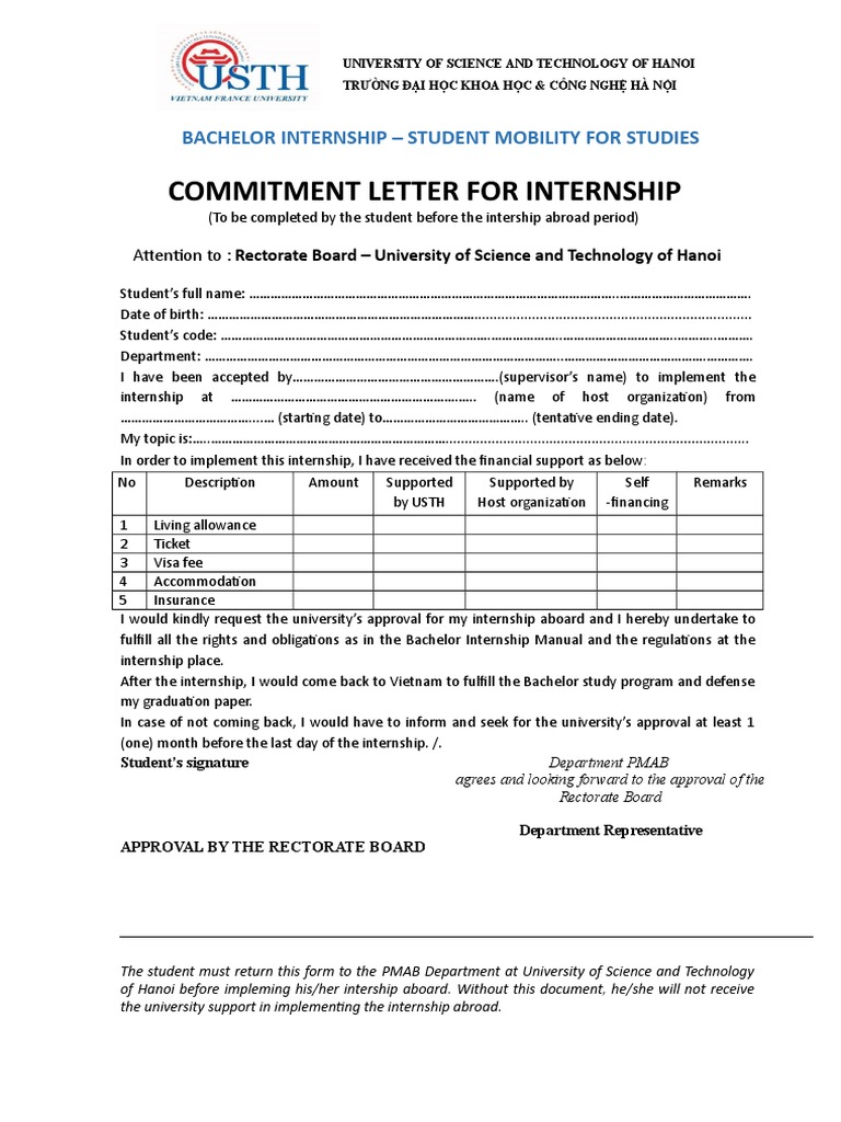 Commitment Letter For Internship. Bachelor Student. 2016.final | PDF ...