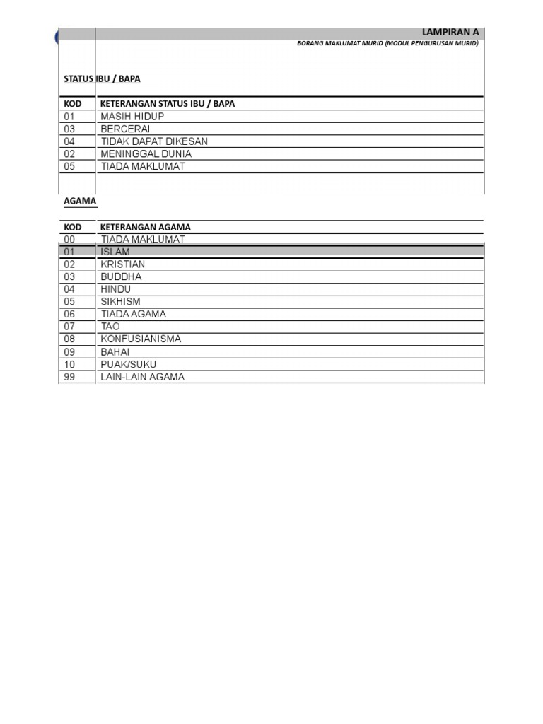 Borang Maklumat Murid APDM | PDF
