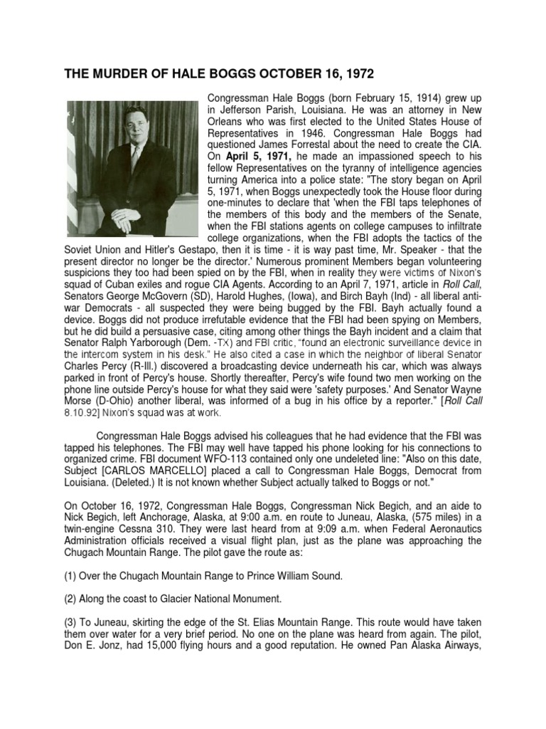 The Murder of Hale Boggs October 16, 1972 PDF Federal Bureau Of