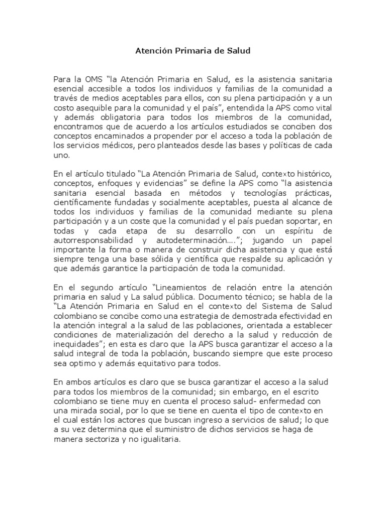 Atención Primaria de Salud | PDF | Sistema de salud | Salud y bienestar